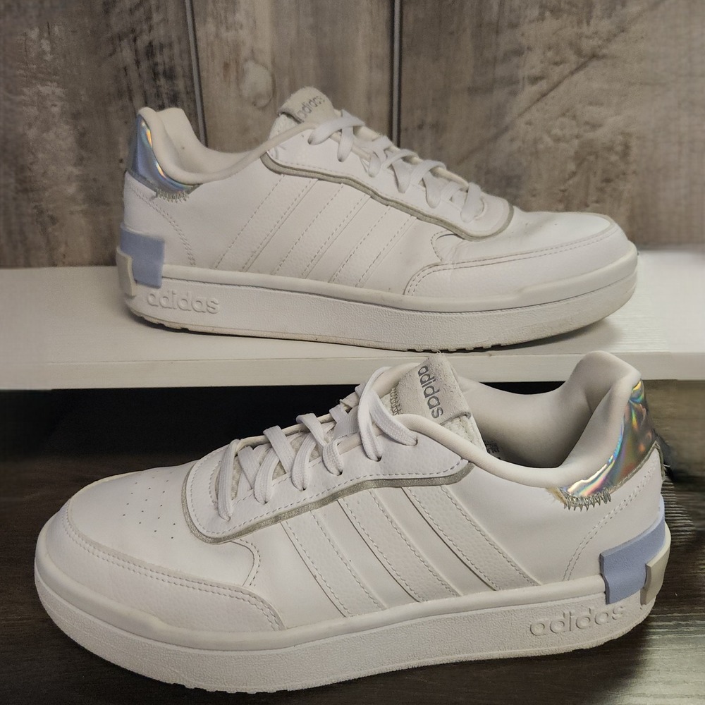Adidas Postmove SE Womens 10 White Blue Sneakers Iridescent Basketball H03744